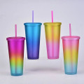 Double layer rainbow-colored plastic outdoor sport sippy cup