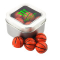 Tin with Window Lid and Chocolate Basketballs