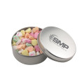 Large Round Metal Tin with Lid and Conversation Hearts