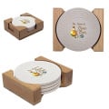 Round Greek Key Absorbent Stone Coaster Set