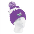 Two-Tone Knit Pom Beanie With Cuff