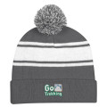 Two-Tone Knit Pom Beanie With Cuff