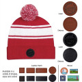 Two-Tone Knit Pom Beanie With Cuff