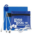 Mobile Tech Charging Cables and Earbud Kit in Zipper Pouch