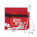 Mobile Tech Charging Cables and Earbud Kit in Zipper Pouch