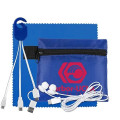 Mobile Tech Charging Cables and Earbud Kit in Zipper Pouch