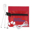 Mobile Tech Charging Cables and Earbud Kit in Zipper Pouch