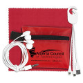 Mobile Tech Charging Cables and Earbud Kit in Zipper Pouch