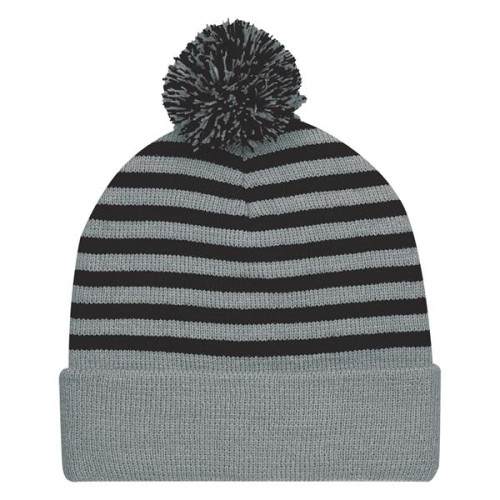 Polar Stripe Pom Beanie With Cuff