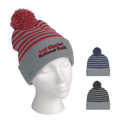 Polar Stripe Pom Beanie With Cuff