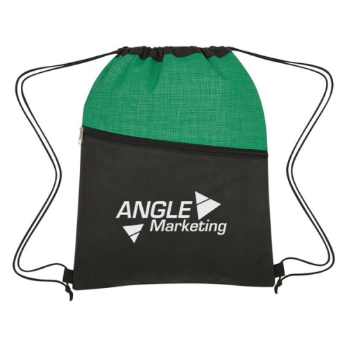 Crosshatch Two-Tone Non-Woven Drawstring Bag