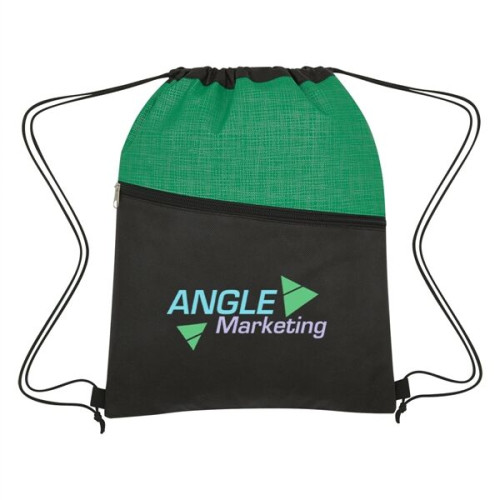 Crosshatch Two-Tone Non-Woven Drawstring Bag