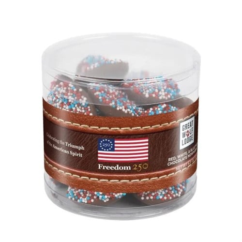 Freedom250-Round Acetate-Patriotic Milk Chocolate Nonpareils