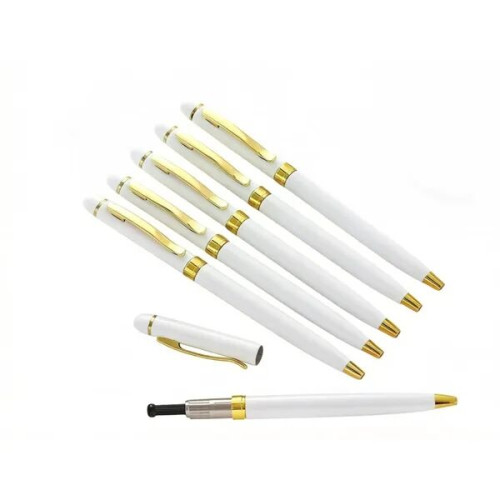 Elegant White Metal Ballpoint Pen With Gold Trim 