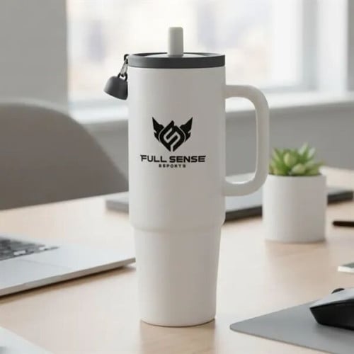Kentia SS Travel Mug w/Silicone Straw & Charm Holder - 30oz