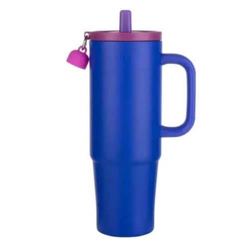 Kentia SS Travel Mug w/Silicone Straw & Charm Holder - 30oz