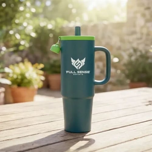Kentia SS Travel Mug w/Silicone Straw & Charm Holder - 30oz