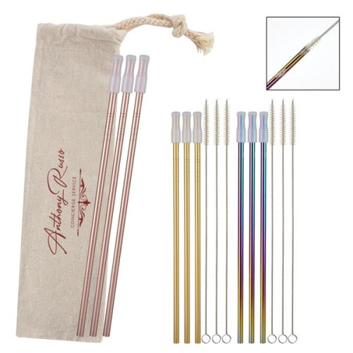 3- Pack Park Avenue Stainless Straw Kit with Cotton Pouch