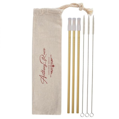 3- Pack Park Avenue Stainless Straw Kit with Cotton Pouch