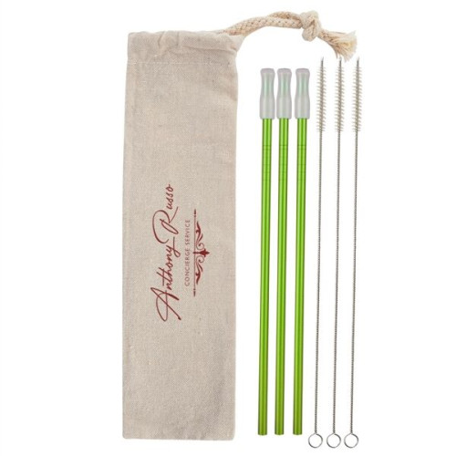 3- Pack Park Avenue Stainless Straw Kit with Cotton Pouch