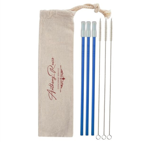 3- Pack Park Avenue Stainless Straw Kit with Cotton Pouch
