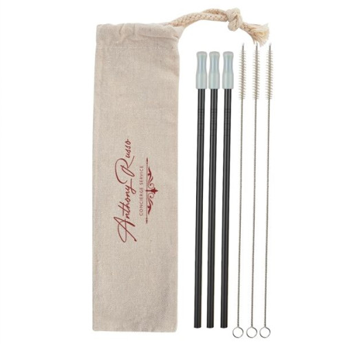 3- Pack Park Avenue Stainless Straw Kit with Cotton Pouch