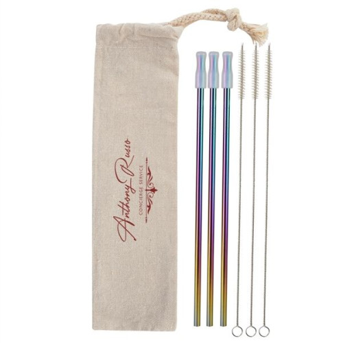 3- Pack Park Avenue Stainless Straw Kit with Cotton Pouch
