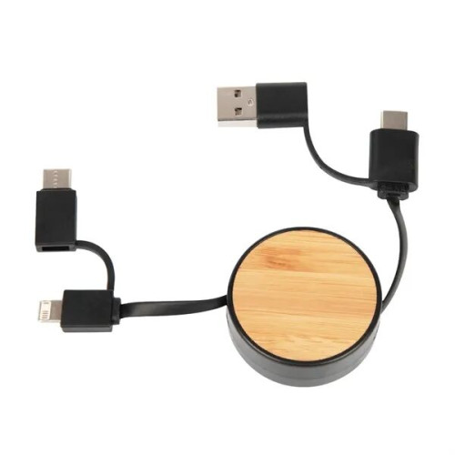 Bamboo Retractable 3-in-1 Charging Cable