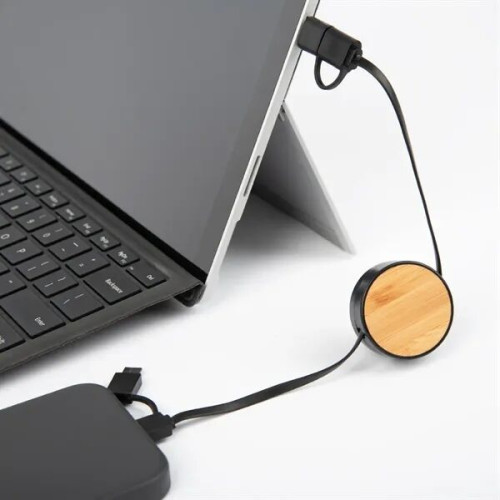 Bamboo Retractable 3-in-1 Charging Cable