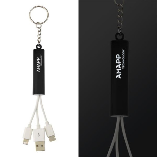 3-In-1 Light Up Charging Cables On Key Ring