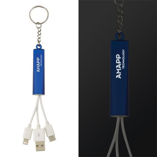 3-In-1 Light Up Charging Cables On Key Ring