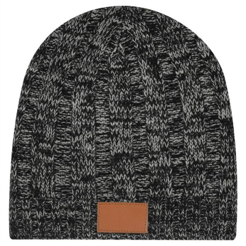 Knit Beanie With Leather Tag