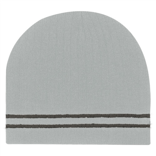 Ribbed Knit Beanie With Double Stripe