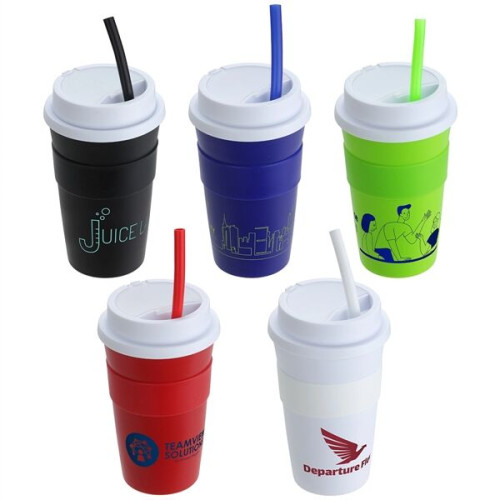 Bistro 14 oz Coffee Cup with Silicone Sleeve  Straw