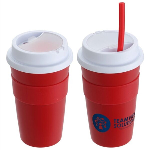 Bistro 14 oz Coffee Cup with Silicone Sleeve  Straw