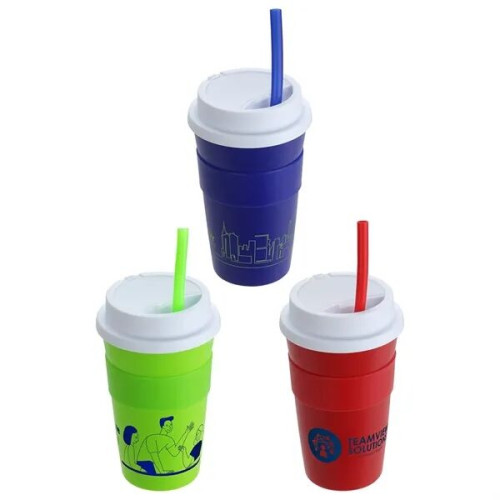 Bistro 14 oz Coffee Cup with Silicone Sleeve  Straw