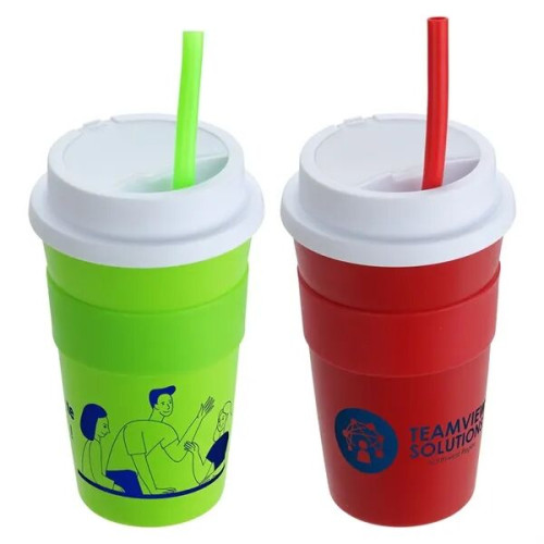 Bistro 14 oz Coffee Cup with Silicone Sleeve  Straw