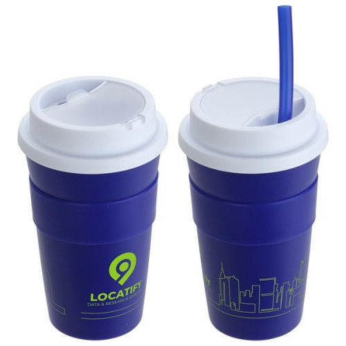 Bistro 14 oz Coffee Cup with Silicone Sleeve  Straw