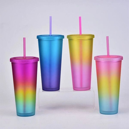 Double layer rainbow-colored plastic outdoor sport sippy cup