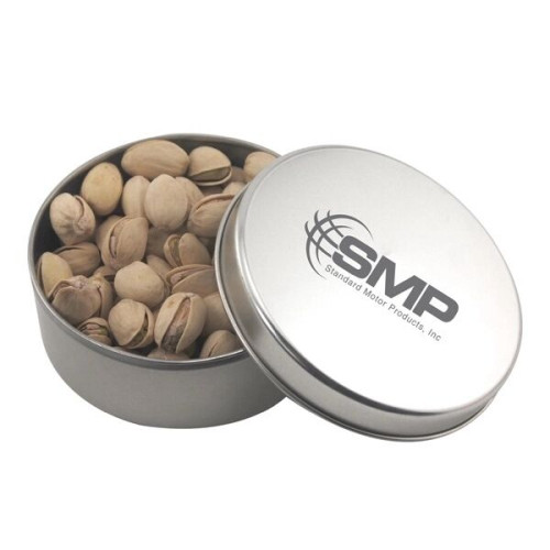 Large Round Metal Tin with Lid and Pistachios