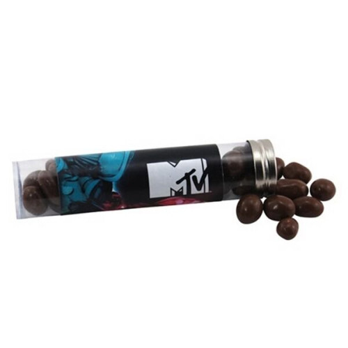 6 " Plastic Tube with Metal Cap-Chocolate Covered Peanuts