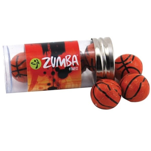 Chocolate Basketballs in a 3 " Plastic Tube with Metal Cap