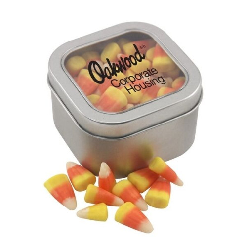 Large Tin with Window Lid and Candy Corn
