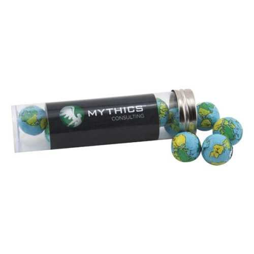 Chocolate Globes in a 5 " Plastic Tube with Metal Cap