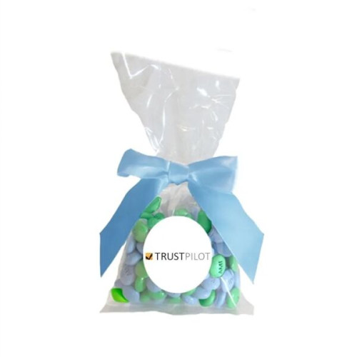 Chocolate Buttons in Stand Up Mug Drop Bag with Bow