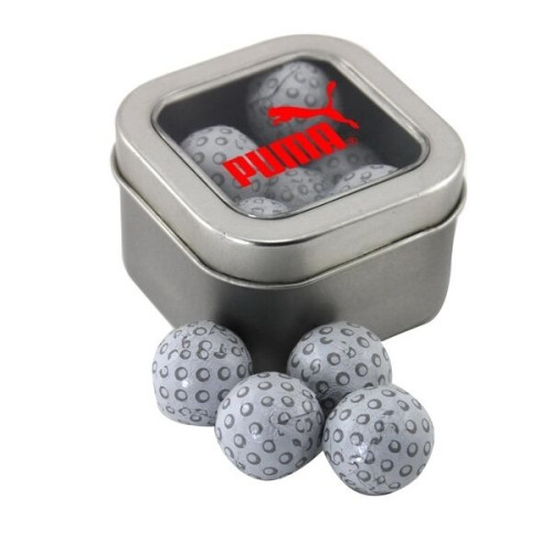 Tin with Window Lid and Chocolate Golf Balls