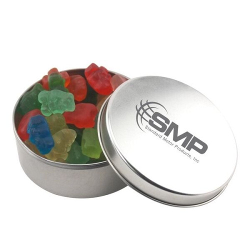 Large Round Metal Tin with Lid and Gummy Bears