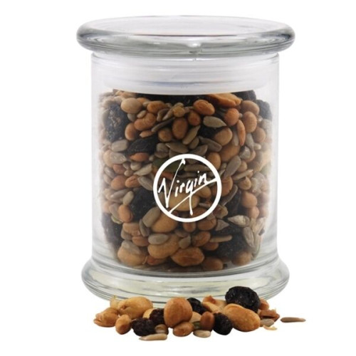 Trail Mix in a Large Round Glass Jar with Lid