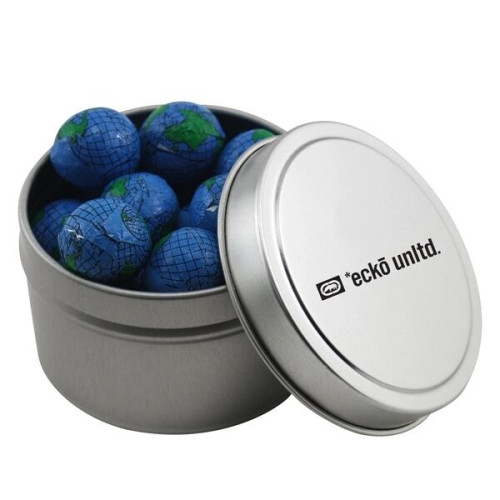 Round Metal Tin with Lid and Chocolate Globes