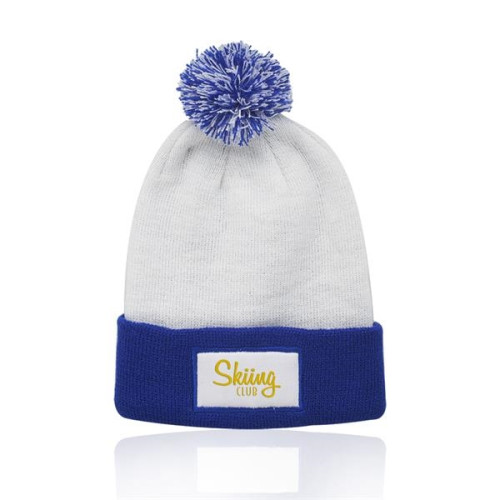 Fuji Two-Tone Patch Pompom Beanies